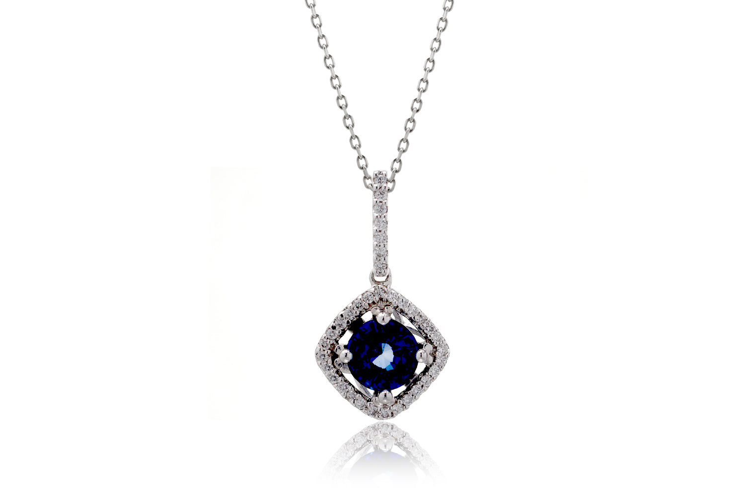 The Round Sapphire With Losange Halo Pendant