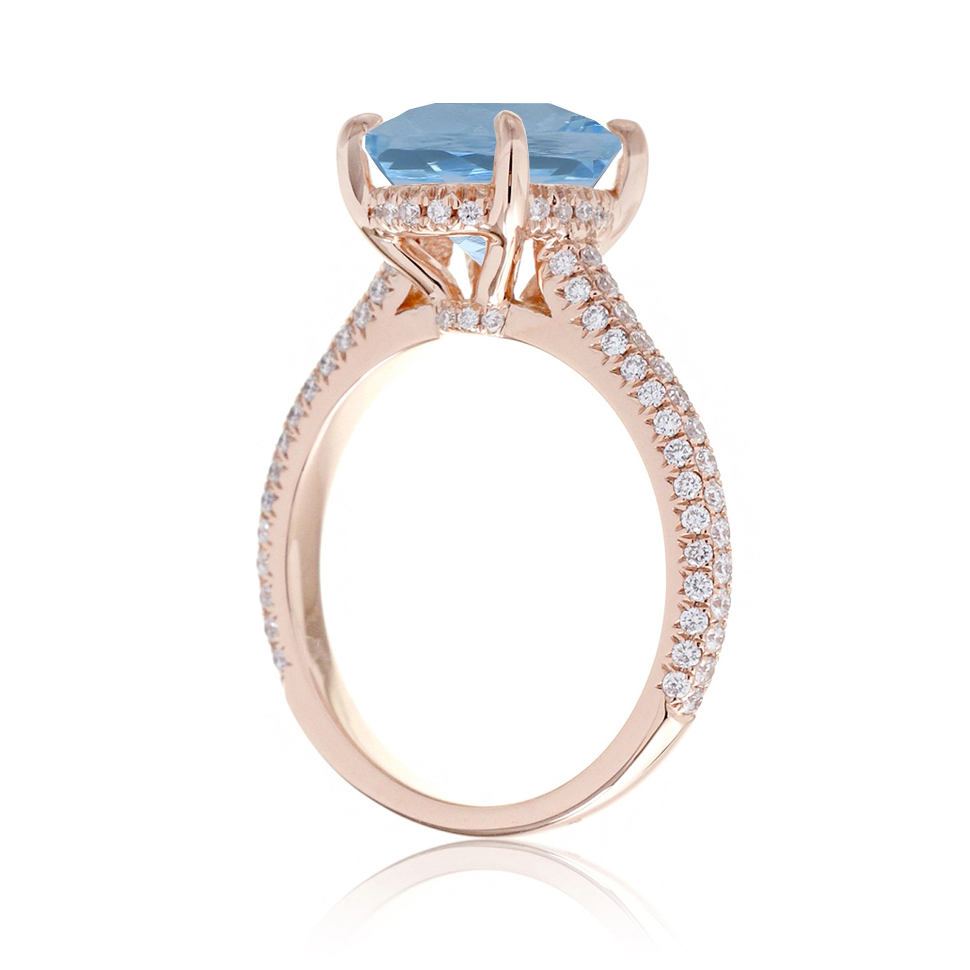 Oval cut aquamarine diamond solitaire pave engagement ring in rose gold