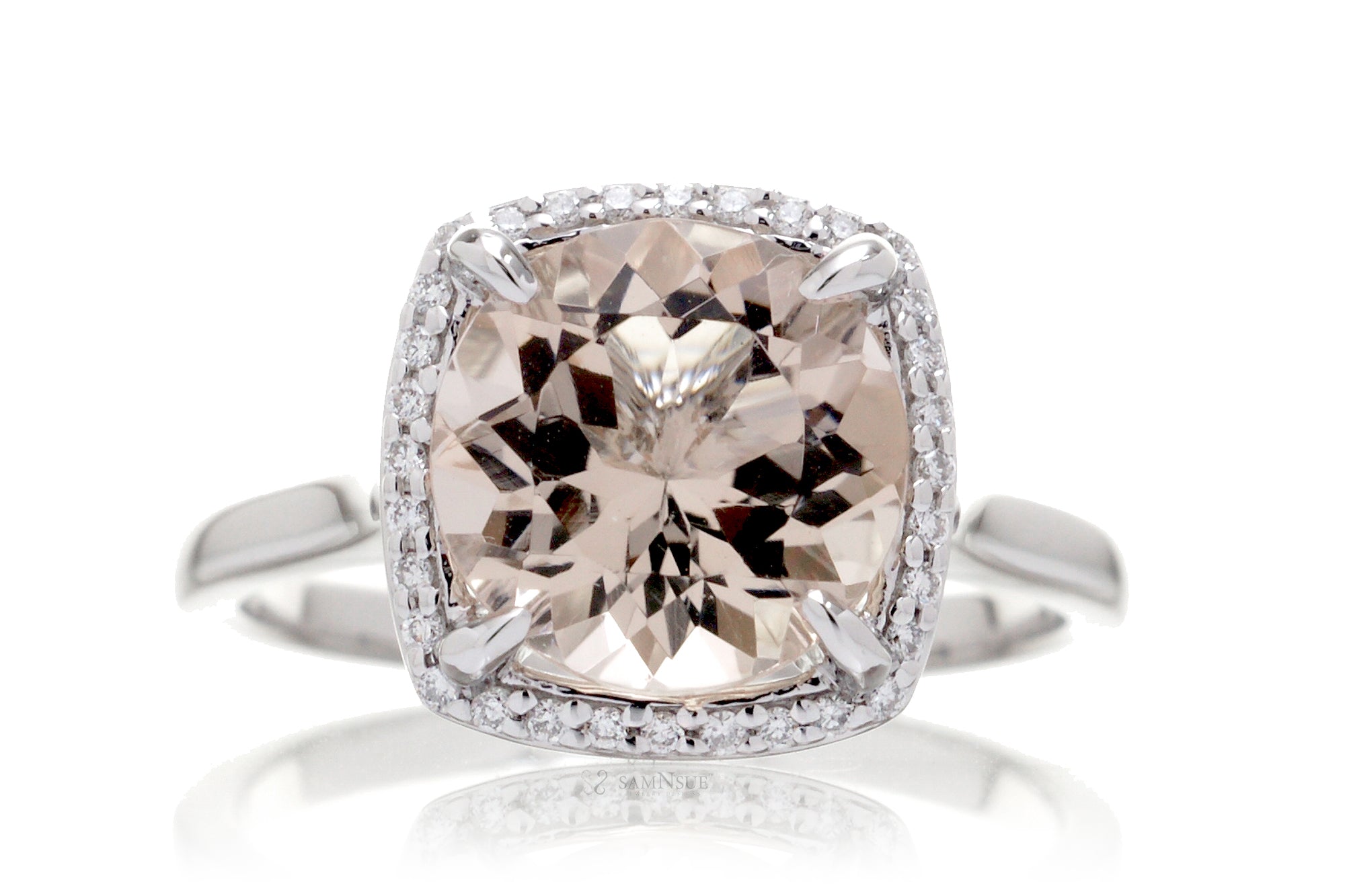 The Steffy Round Morganite With Cushion Halo (10mm)