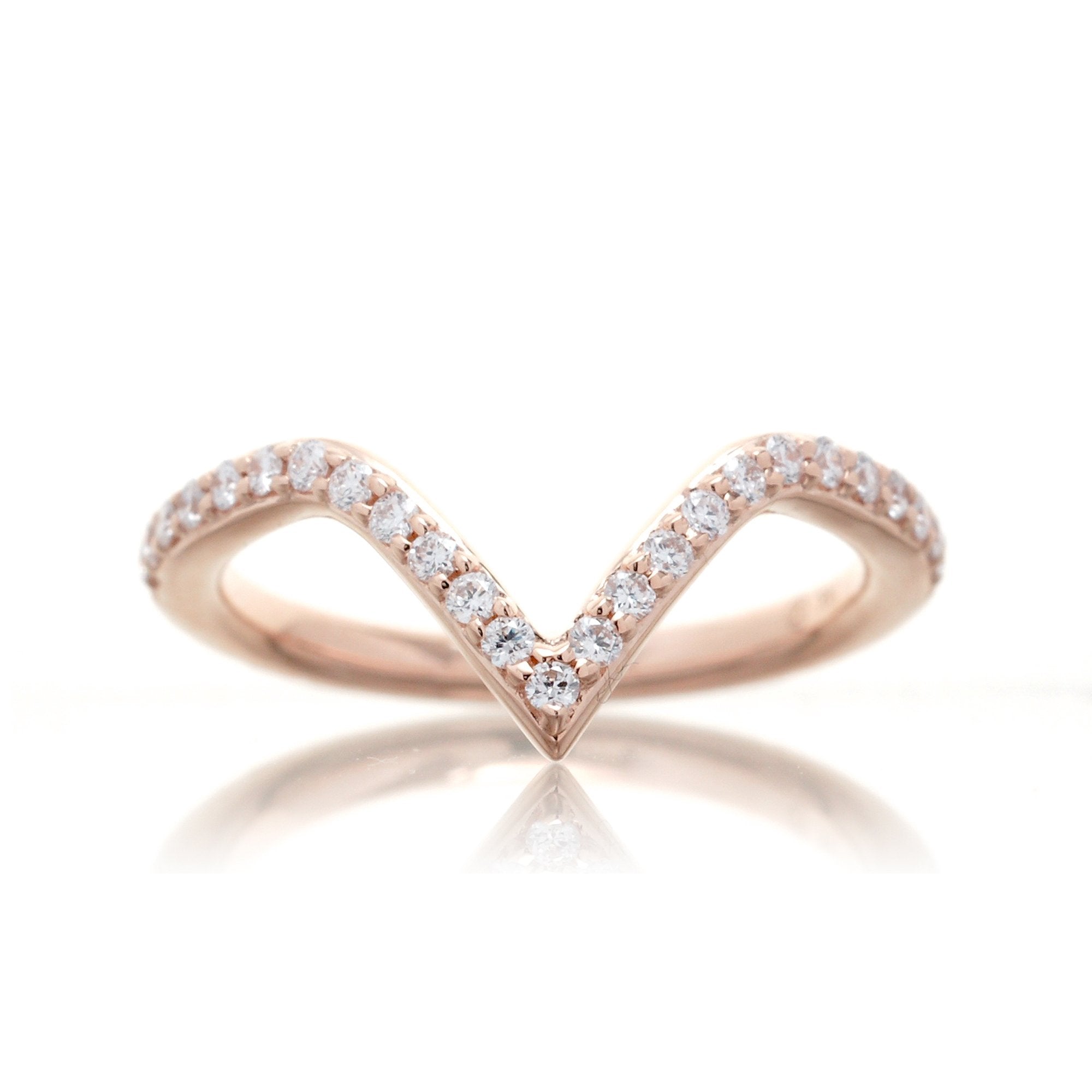 V shape diamond wedding band - the Pacey in rose gold