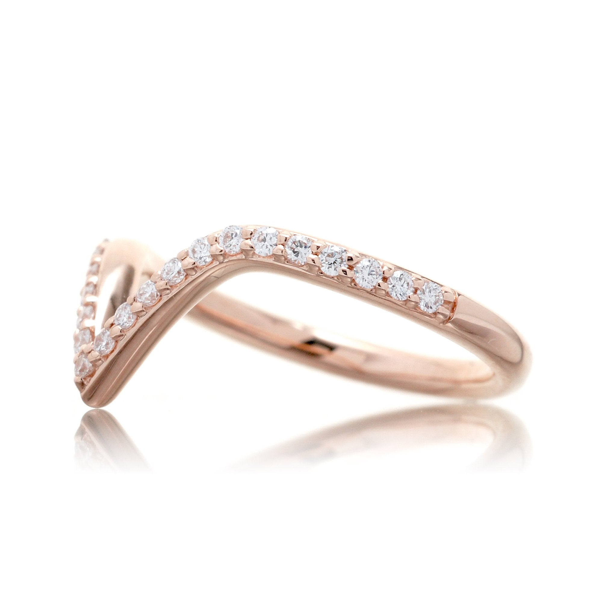 V shape diamond wedding band - the Pacey in rose gold