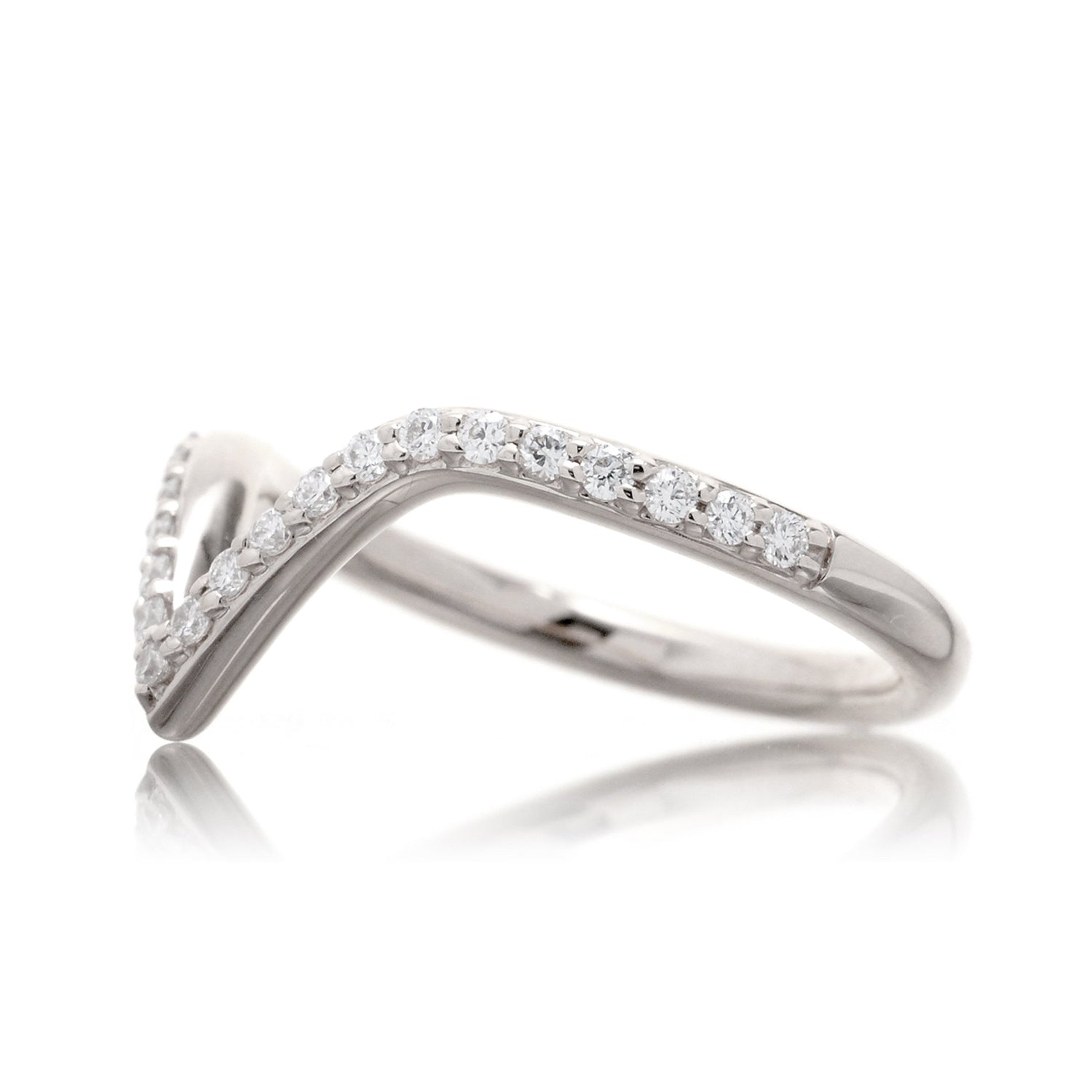 Chevron V shape diamond band in white gold