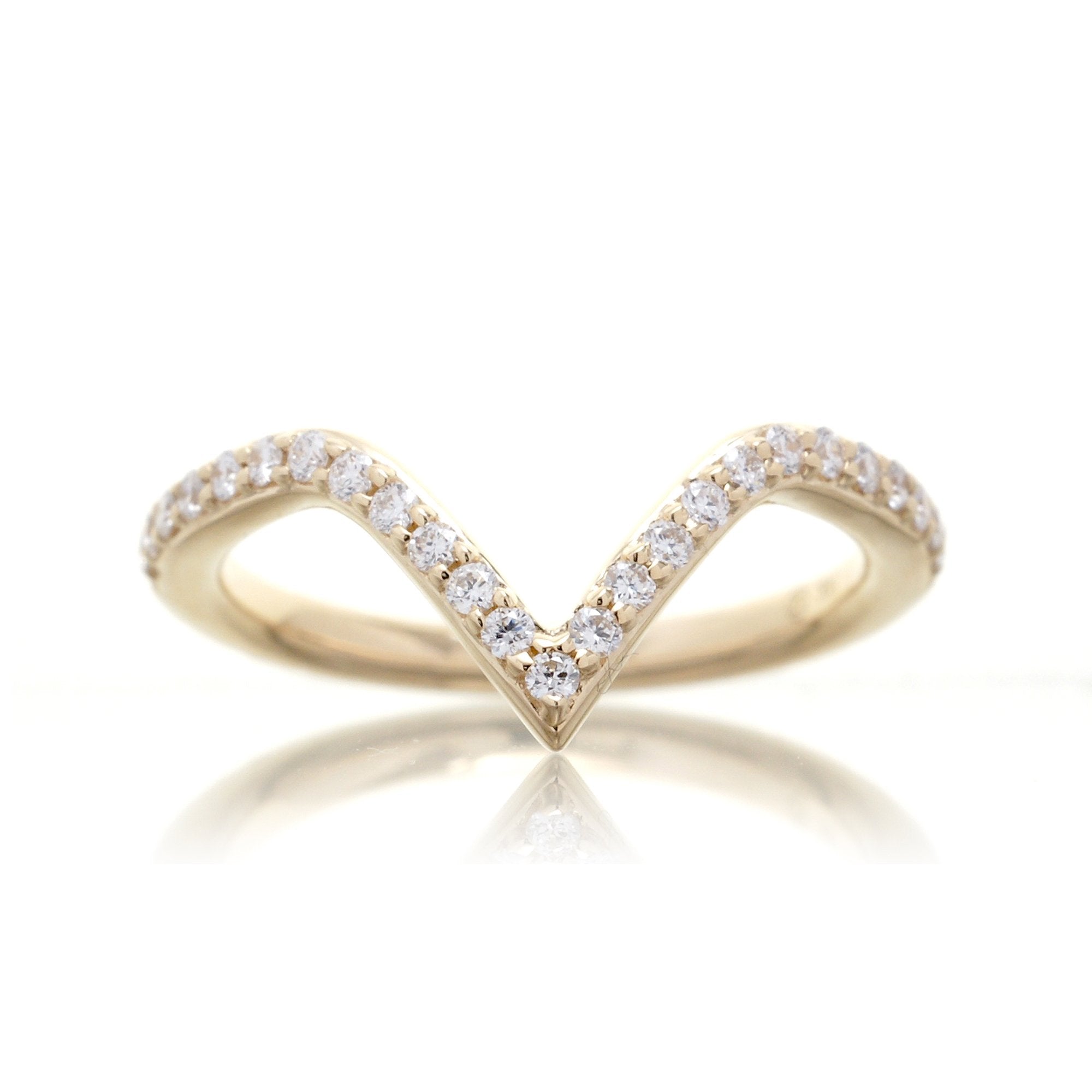 V shape diamond wedding band - the Pacey in yellow gold