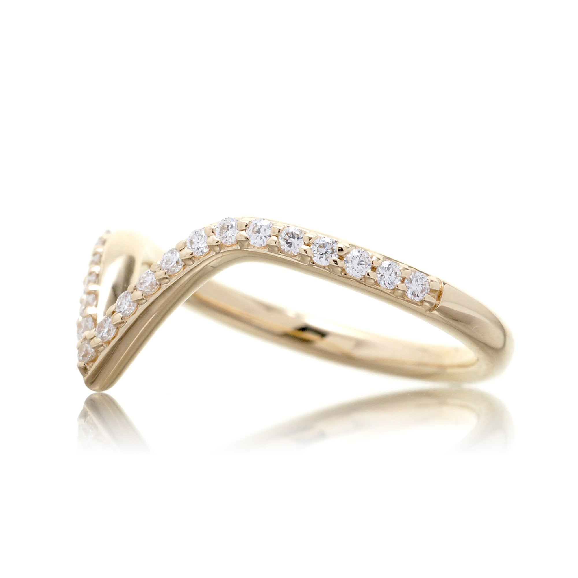 V shape diamond wedding band - the Pacey in yellow gold
