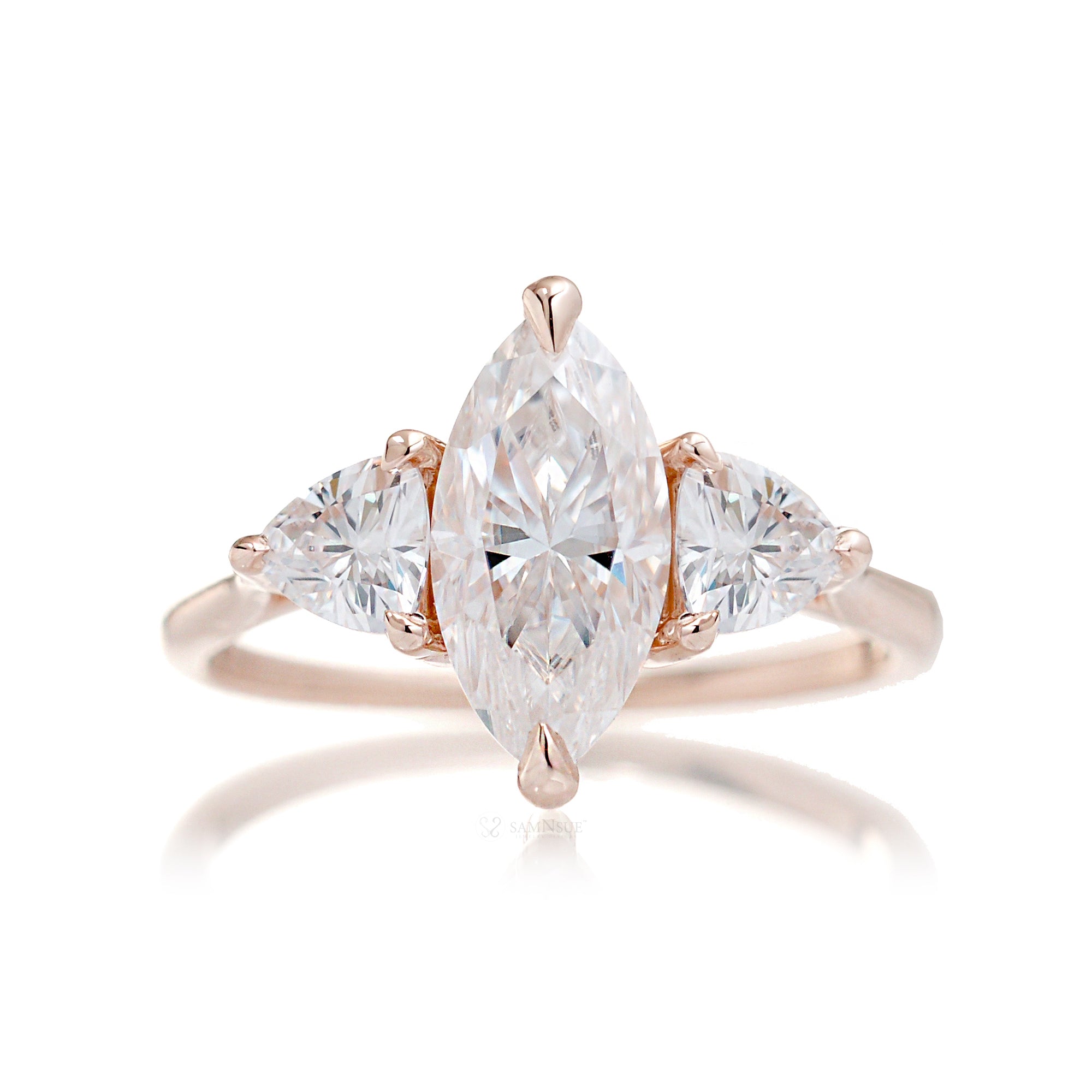 Marquise Trilliant Three Stone Ring Rose Gold