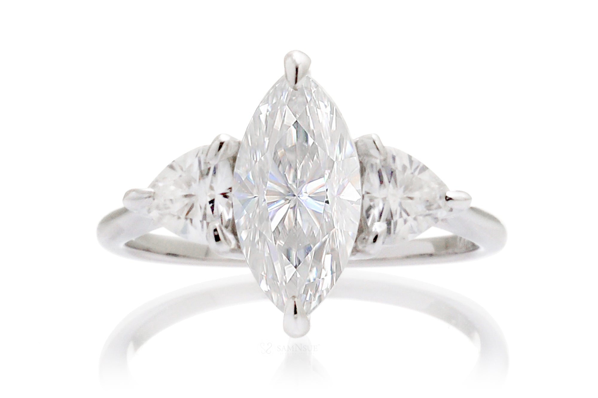 Marquise Trilliant Three Stone Ring White Gold