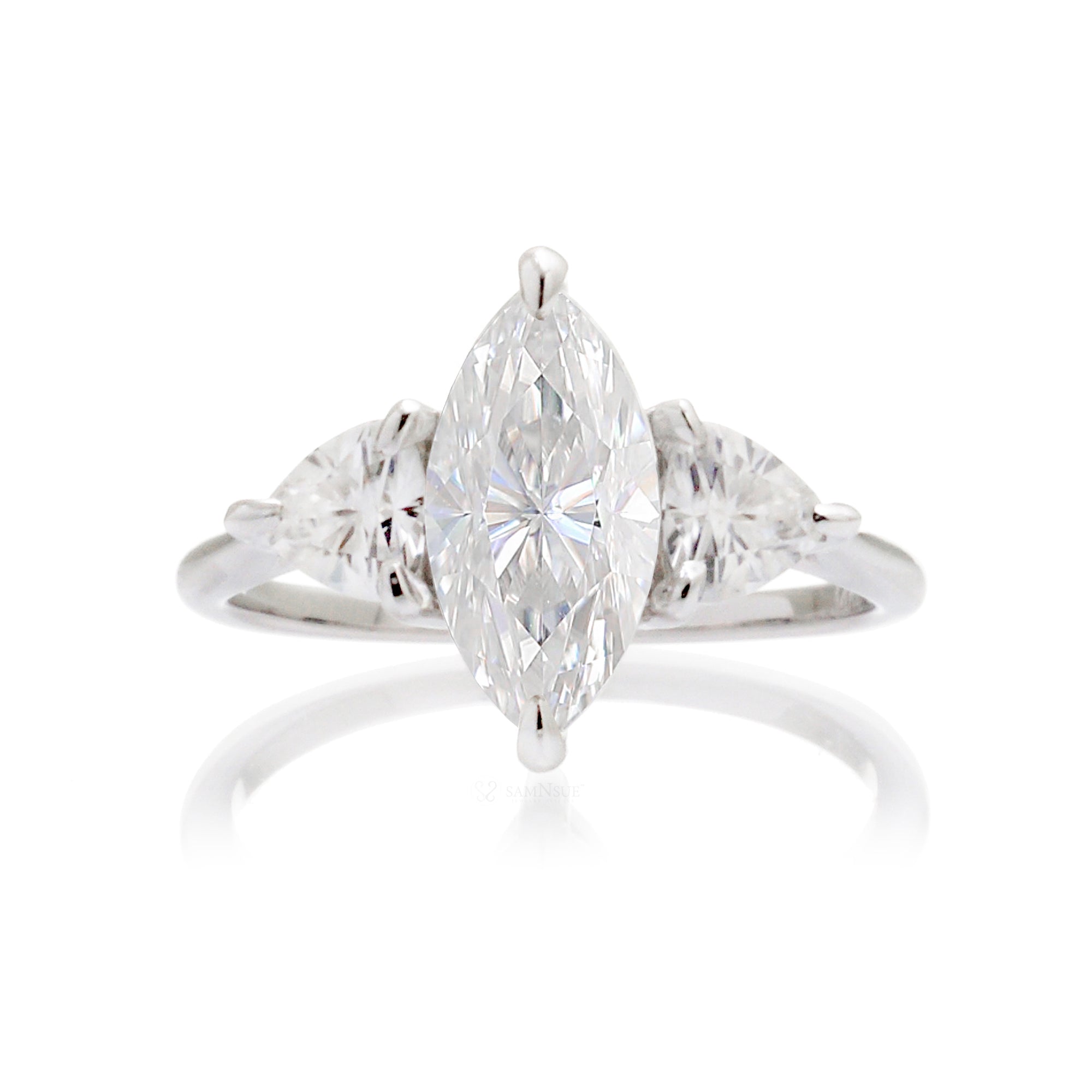 Marquise Trilliant Three Stone Ring White Gold